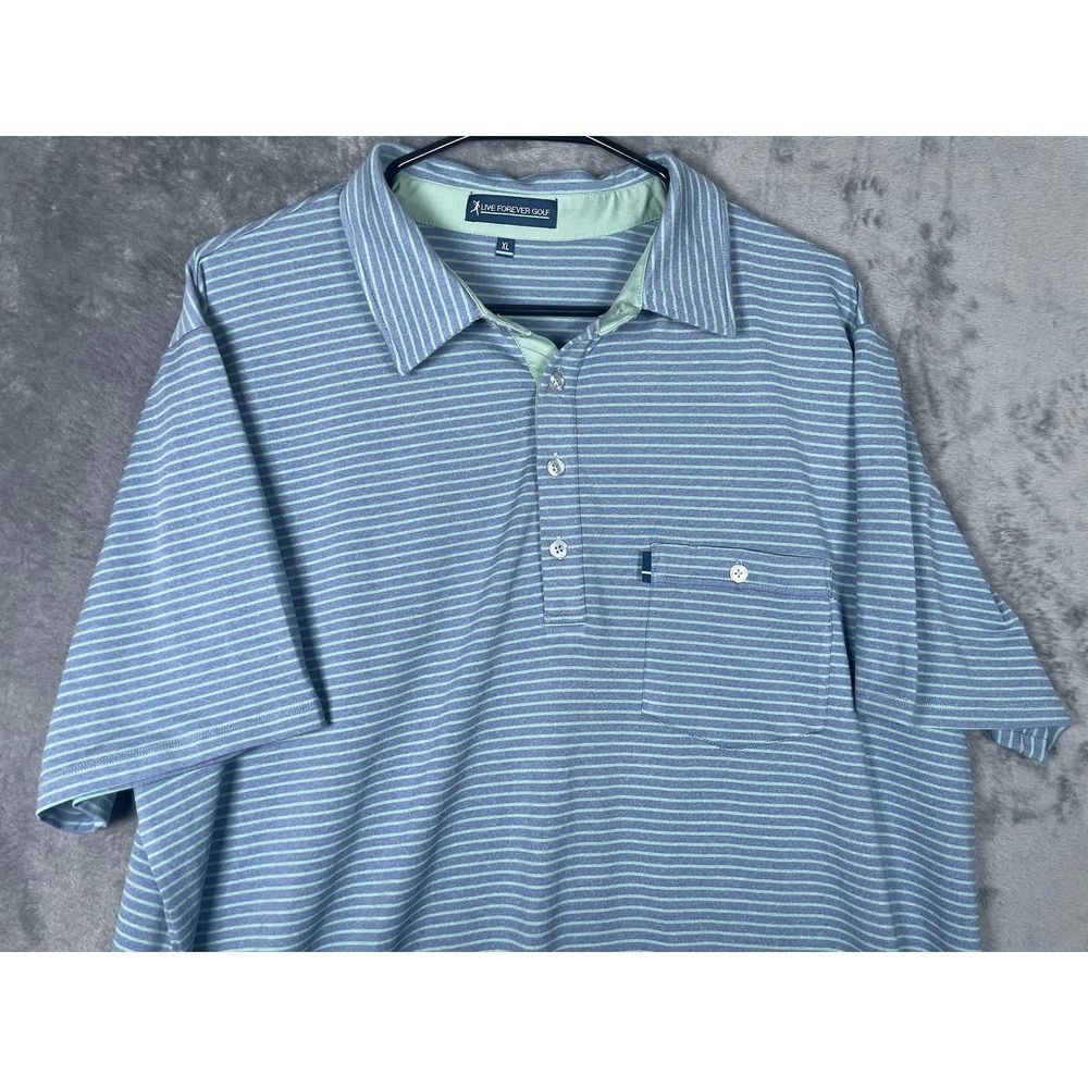 Live Forever Golf LIV Mens XL Blue Green Striped Performance Polo Shirt